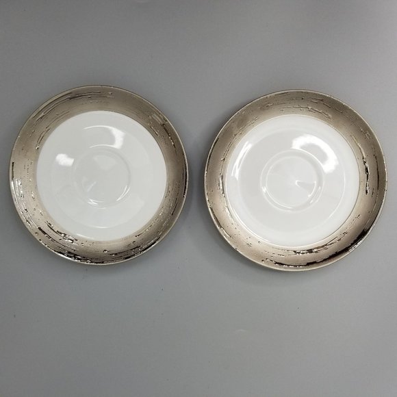 2 Porcel Argentatus Tea Saucers Limoges Porcelain - Picture 4 of 8